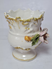 Bassano Italy Фарфоровая ваза, фиолетовый цветочный декор с оранжевыми цветочками и листочками, 8,5 x 6 см, Италия, 1960-70гг.