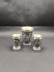 Набор бокал и рюмки винтажные Staufen Zinn, Essingen "Бломберг", ручная работа, олово, 8.5 и 6.5 см, Германия, 1970-80гг.