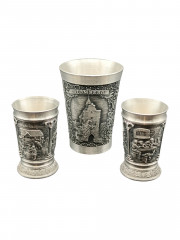 Набор бокал и рюмки винтажные Staufen Zinn, Essingen "Бломберг", ручная работа, олово, 8.5 и 6.5 см, Германия, 1970-80гг.