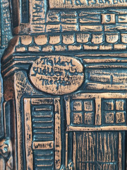 Картина-фреска винтажная с изображением городской жизни, керамика, 31 x 26 см, Германия, 1960-70гг.