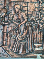 Картина-фреска винтажная с изображением городской жизни, керамика, 31 x 26 см, Германия, 1960-70гг.