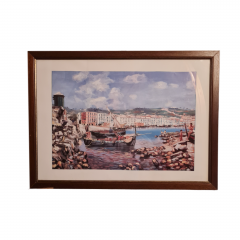 Картина винтажная "Лодки у причала" в раме, масло, 50,5 x 37 см, Германия, 1960-70гг.