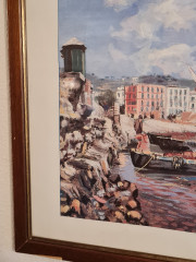 Картина винтажная "Лодки у причала" в раме, масло, 50,5 x 37 см, Германия, 1960-70гг.