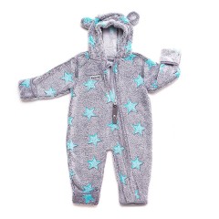 Hoppediz Overall aus Fleece Babyeinteiler grau-turkis Комбинезон флисовый детский цельнокроеный серо-бирюзовый