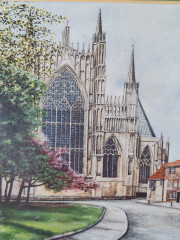 Картина винтажная "Йоркский собор из колледжа Св. Уилламса" М.Дж. Брейтуэйт, 24,5 x 18,5 см, Германия, 1960-70гг.