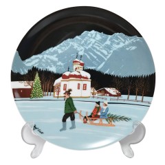 Tettau Weihnachten, Коллекционная Рождественская Тарелка "Церковь Святого Варфоломея на Кёнигсзее" художника Йозефа Валя, 20см, Германия 1983г.