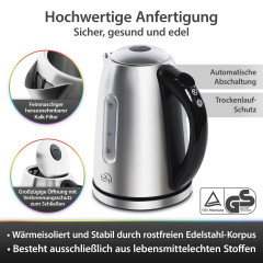 T24 T24 Wasserkocher Edelstahl Wasserkocher mit LED, LCD-Display, 40°-100°Warmhaltefunktion, 1.7 l, 2200 W Чайник T24 Чайник из нержавеющей стали со светодиодной подсветкой, ЖК-дисплеем, функцией поддержания тепла 40°-100°, 1,7 л, 2200 Вт