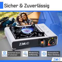 ZMC ZMC Gaskocher Edelstahl Campingkocher Gaskocher 1 Flammig, (Warmeleistung: 2,2KW Tragbarer Kochfeld), Outdoor Camping Gas Kocher Herd Kartuschenkocher + Transportkoffer  Газовая плита ZMC Кемпинговая плита из нержавеющей стали Газовая плита с 1 пламен