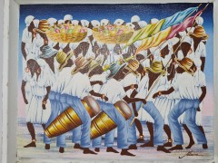 Blanc Картина в белой раме "Музыкальное шествие", художник Jean Claude Blanc, 24x29см, Германия, 1970-80гг.