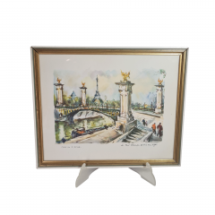 Картина винтажная "Мост Александра III и Эйфелева башня", худ.Marivo Girard, 32.5 х 26.5 см, Германия, 1970-80гг.