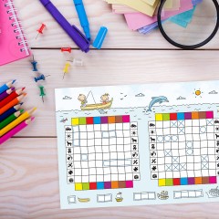 nikima Papeterie 2er Set A5 Spielblock Schiffe versenken JUNIOR\/ KIDS Reisespiel Flottenmanover Reisespiele Набор канцелярских принадлежностей из 2 игровых блоков формата А5 Морские корабли JUNIOR/ KIDS игры в путешествия маневры флота игры в путешествия