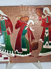 Панно декоративное винтажное, медь и эмаль, 37 х 27.5 см, Греция, 1970-80гг.