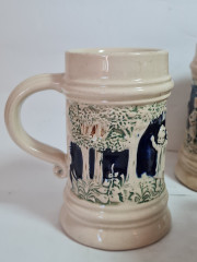 Набор пивных кружек винтажный W.Germany "Дети в саду", бежево-синий, керамика, 4 шт., 10 x 12 см, Германия, 1960-70гг.