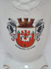 Ваза винтажная "Герб Остербурга, Альтмарк", белый фарфор с позолоченным рельефным краем Plankenhammer, 7,5 x 11,5 x 12 см, Германия, 1960-70гг.