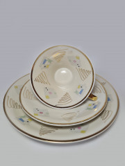 Bavaria Чайное трио с геометрическим разноцветным рисунком и позолоченным узором, Германия, 1960-70гг.