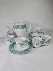 Чайный сервиз винтажный Winterling Bavaria на 5 персон с бирюзово-синим декором, фарфор, Германия, 1960-70гг.