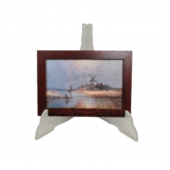 Картина винтажная Im Stil C.Stenton "Пейзаж с мельницей", деревянная рама, 17 х 12 см, Германия, 1960-70гг.