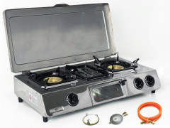 NJ The right choice NJ The right choice Gaskocher GC-87C, (Gasgrill Campingkocher, Edelstahl Gaskocher mit Deckel), LPG Gaskocher 3 flammig / Kochfelder mit Grill mit Deckel Газовая плита NJ Правильный выбор GC-87C, (походная газовая плита-гриль, газовая
