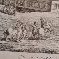 Картина винтажная "Вид на Королевский дворец в Потсдаме", в раме, графика, 90,5 x 66 см, Германия, 1960-70гг.