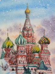 Картина винтажная Москва / Санкт-Петербург, худ. Лакустин, акварель, 21 х 26 см, Германия, 2009 г.