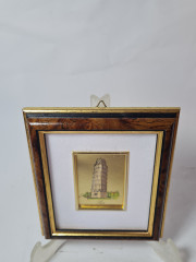 Картина винтажная с позолоченным изображением Пизанской башни, фольга / дерев.рама, 16 х 14 см, Германия, 1960-70гг.