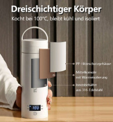 BUMHUM BUMHUM Reise-Wasserkocher Reise-Wasserkocher 300W Reise-Elektrisch-Wasserkocher, 500 ml Tragbarer Mini-Heizbecher, Thermobecher 316 Edelstahl-Liner Дорожный чайник BUMHUM Дорожный чайник, 300 Вт, дорожный электрический чайник, портативная мини-чаш