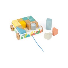 Janod Pure Nachziehwagen mit 16 Steinen Чистая тележка с 16 камнями