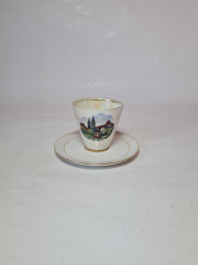 Кофейная пара винтажная Alka Bavaria, белый фарфор с изображением г.Моссбург, 6 x 8 см, 11 см, Германия, 1960-70гг.