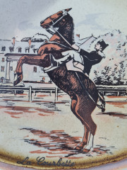 Фруктовница винтажная большая Gres de l'Arnon с деревянной палкой в центре, керамика, 30 см, Франция, 1960-70гг.