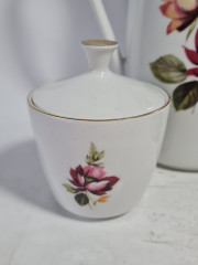 Набор для кофе винтажный GKC Bavaria / 74 er с сиреневым цветком, молочник, сахарница, чайник, фарфор, Германия, 1960-70гг.