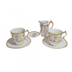 Сервиз кофейный винтажный Silesia, свадебный набор в стиле модерн, фарфор, кофейник, 2 кофейные пары, блюдце, Германия, 1960-70гг.