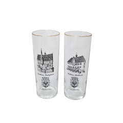 Dinkel Acker CD Два стеклянных стакана с черным рисунком и золотой каймой, 2шт х 14см x 5,5см, Германия, 1970-80гг.