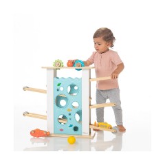 howa Kugelbahn aus Holz mit 6 Rollelementen Деревянная дорожка для мячей с 6 элементами качения.