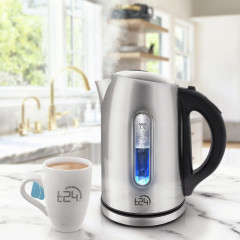 T24 T24 Wasserkocher T24 Wasserkocher 2200W Teekocher Edelstahl 1,7L Kabellos LED, 1,7 l, 2200 W, 360° Schwenksocke Ergonomischer Griff LED-Beleuchtung Temperaturauswahl Uberhitzungsschutz Warmhaltefunktion Чайник T24 Чайник T24 Чайник 2200 Вт, нерж