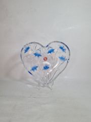 Тарелка сервировочная винтажная Walther Glas в форме сердца и декором из колокольчиков, хрусталь, 24 х 23 см, Германия, 1970-80гг.