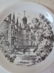 Набор декоративных тарелок винтаж Rheinpfalz с изображением Нойхаус-Лангенбург-Бюрресхайм-Детнольд, 4шт х 9,5 x 1,5 см, Германия, 1960-70гг.