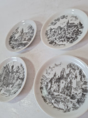 Набор декоративных тарелок винтаж Rheinpfalz с изображением Нойхаус-Лангенбург-Бюрресхайм-Детнольд, 4шт х 9,5 x 1,5 см, Германия, 1960-70гг.