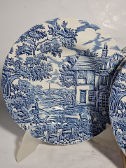 Тарелки винтажные Myott / Коллекция "The Huter" в сине-белых тонах, 6 шт., 23 см, фарфор, Англия, 1982 год.