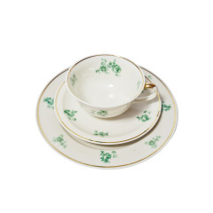 Zeh Scherzer Bavaria Винтажное чайное трио "Зеленые цветы" с позолоченным ободком, Германия, 1960-70гг.