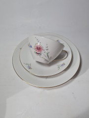 Waldershof Bavaria Чайное трио "Полевые цветы" c позолоченным ободком, Германия, 1960-70гг.