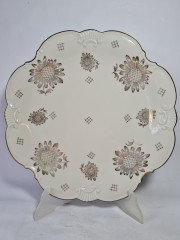 Тарелка винтажная сервировочная Johann Seltmann Vohenstrauß Bavaria, золотые подсолнухи, фарфор, 31 x 3,5 см, Германия, 1960-70гг.