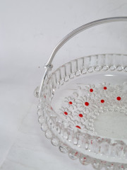 Конфетница винтажная Walther Glas, с красным декором, стекло, 18 x 6,5 см, Германия, 1960-70гг.