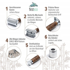 Firsteco Bambus-Nass-Rasierhobel Set 5 tlg.  Бамбуковый набор безопасных бритв для влажной уборки, 5 шт.