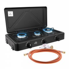 T24 T24 Gaskocher 3 flammig Camping Gaskocher inkl. Gasschlauch und Druckminderer Газовая плита T24 3 — газовая плита для кемпинга с пламенем, включая газовый шланг и редуктор давления