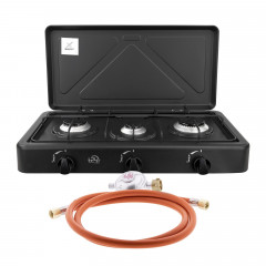 T24 T24 Gaskocher 3 flammig Camping Gaskocher inkl. Gasschlauch und Druckminderer Газовая плита T24 3 — газовая плита для кемпинга с пламенем, включая газовый шланг и редуктор давления