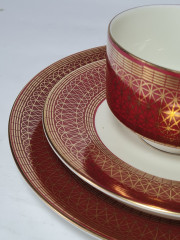 Scherzer Bavaria Бело-красное кофейное трио с позолоченным узором, Германия, 1960-70гг.