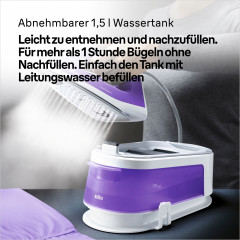 Braun Braun Dampfbugelstation CareStyle 1 IS1014VI Dampfbugelstation, Weiss/Violett, 1500 ml Wassertank Паровая гладильная станция Braun CareStyle 1 IS1014VI, паровая гладильная станция, белый/фиолетовый, резервуар для воды на 1500 мл