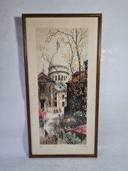 Картина винтажная Kunsthaus Schaller KG / Otriz Alfau "Площадь Тертр в Париже", под стеклом, 55 x 28 см, Германия, 1960-1970гг.