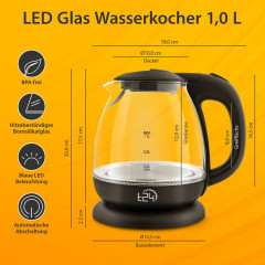 T24 T24 Reise-Wasserkocher T24 GlasWasserkocher mit LED 1100 Watt 1 Liter schwarz, 1 l, 1100 W Дорожный чайник T24 Стеклянный чайник T24 со светодиодной подсветкой 1100 Вт 1 л черный, 1 л, 1100 Вт
