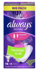 always Slipeinlage Flexistyle Slim Fresh BigPack 74 St, Прокладки Ежедневные тонкие Flexistyle с ароматом свежести 74 штуки, 5 упаковок (370 штук)
